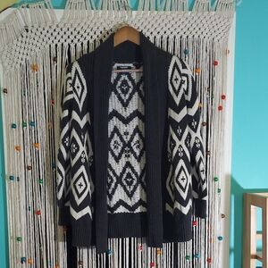 Old Navy Charcoal and White Geometric Cardigan
